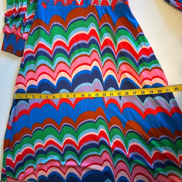 Boden NEW Smocked Ivy Midi Dress Womens Size 2 2R Abstract Wave Colorful Pockets - Picture 12 of 12
